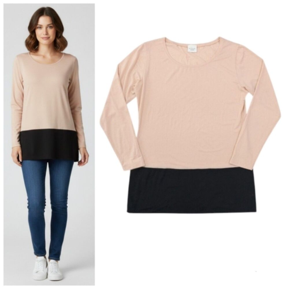 Bitte Kai Rand Pink Black Top Blouse Tee Long Sleeve Cotton Tencel Stretchy L